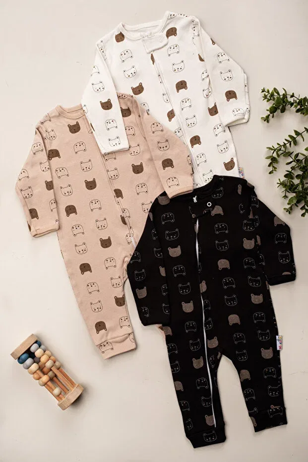 Детский комбинезон для мальчиков хлопковый с принтом Set of 3 Enia Baby, Ecru — фото 2
