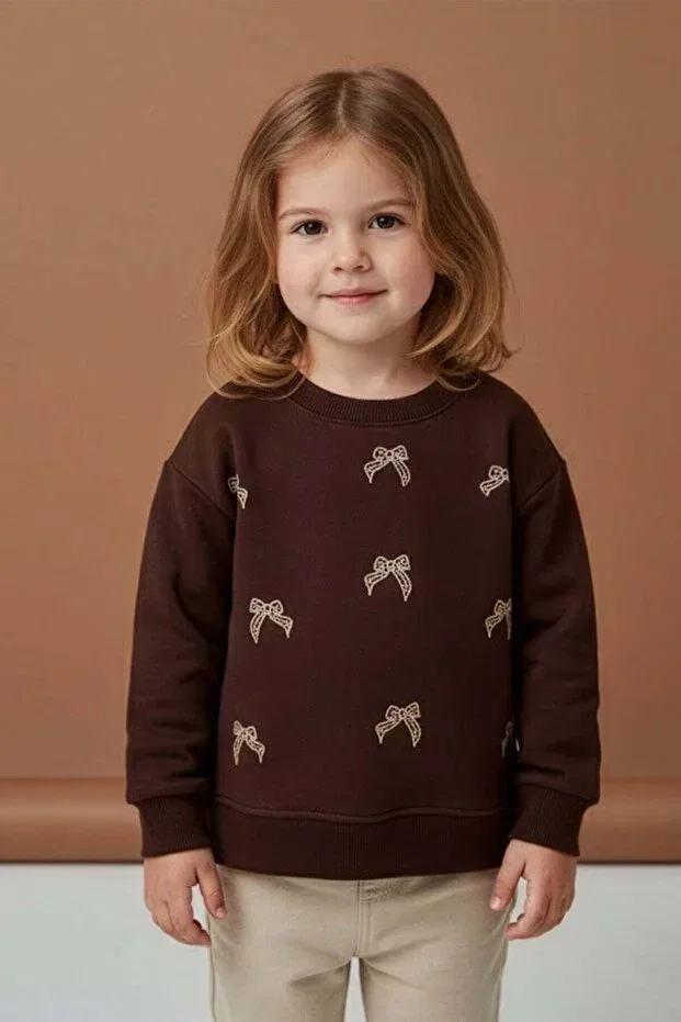 Детские свитшот для девочек с вышивкой бантом Fulla Moda, Brown