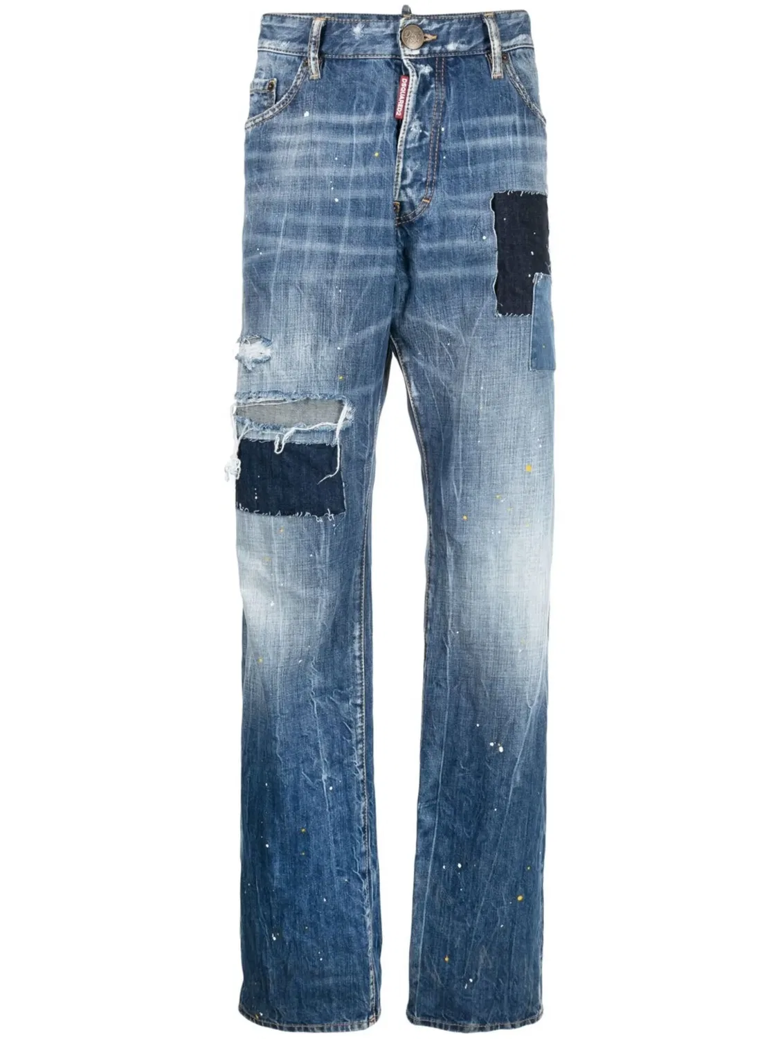 Джинсы с потертым эффектом и заплатками DSQUARED2, синий