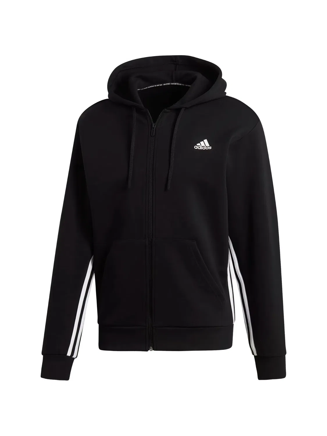 Худи на молнии с полосками Adidas, черный