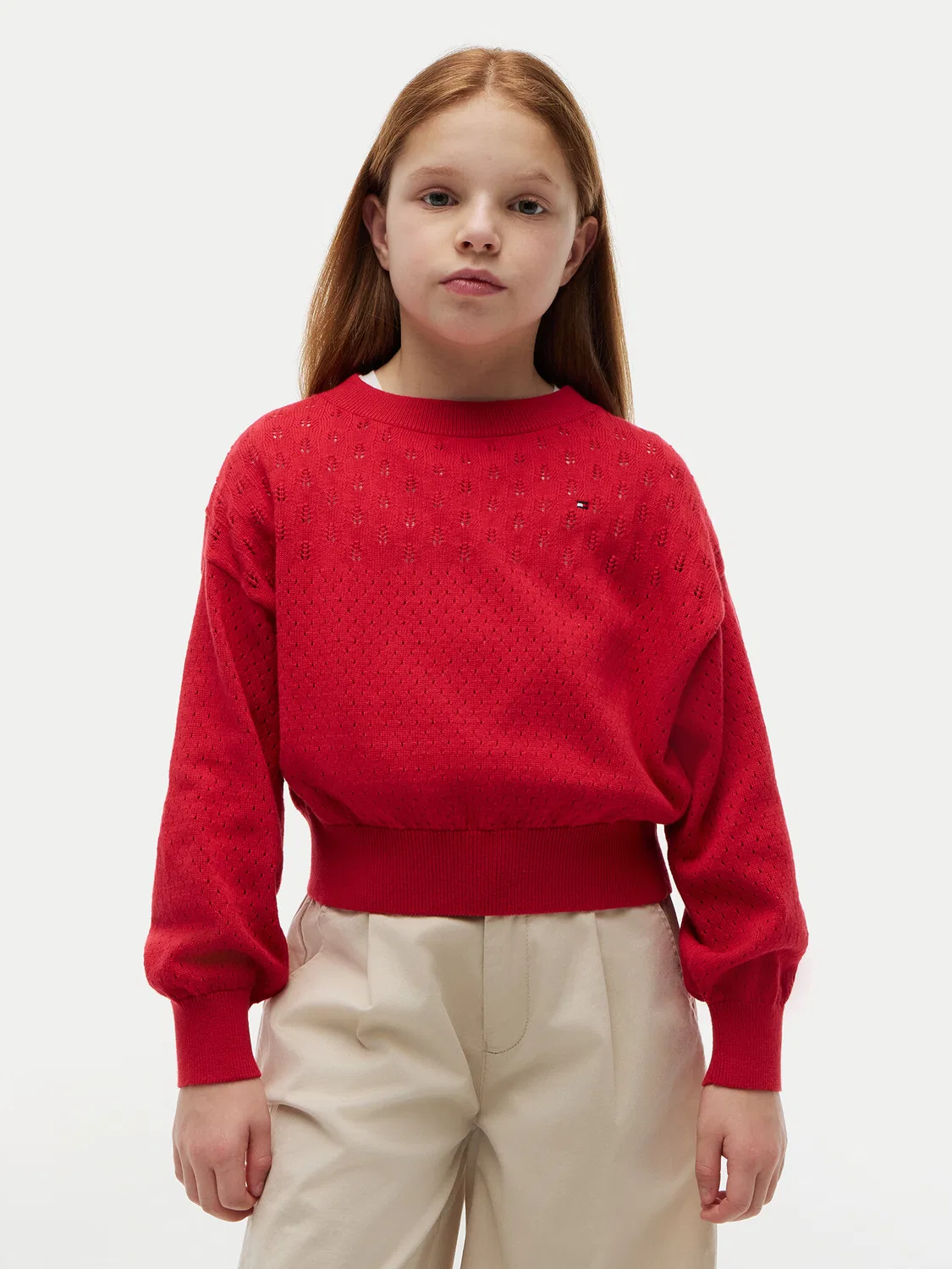 Пуловер свободного кроя для девочки Pointelle Tommy Hilfiger, красный