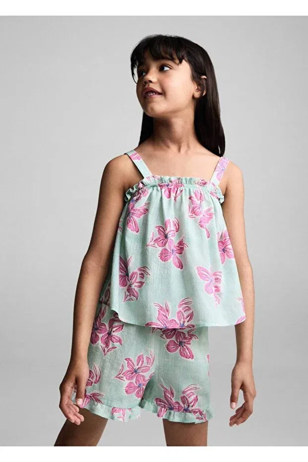 Детские шорты для девочек с цветочным принтом Mango Kids, Turquoise