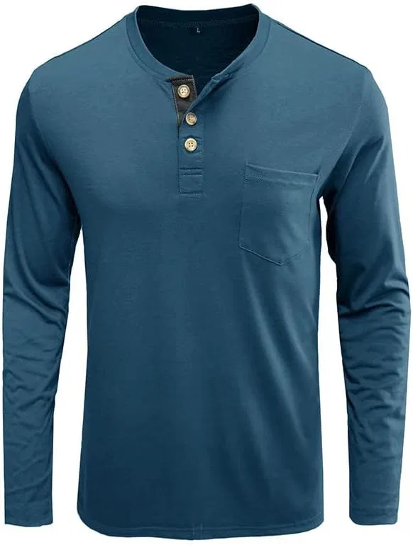 Мужская хлопковая футболка-поло Henley, Blue — фото 4