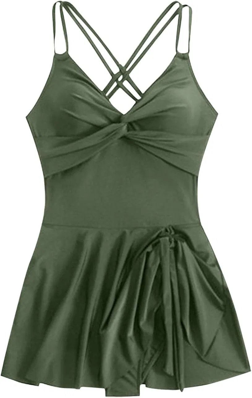 Женский цельный купальник с сеткой Swim Dress, Army Green