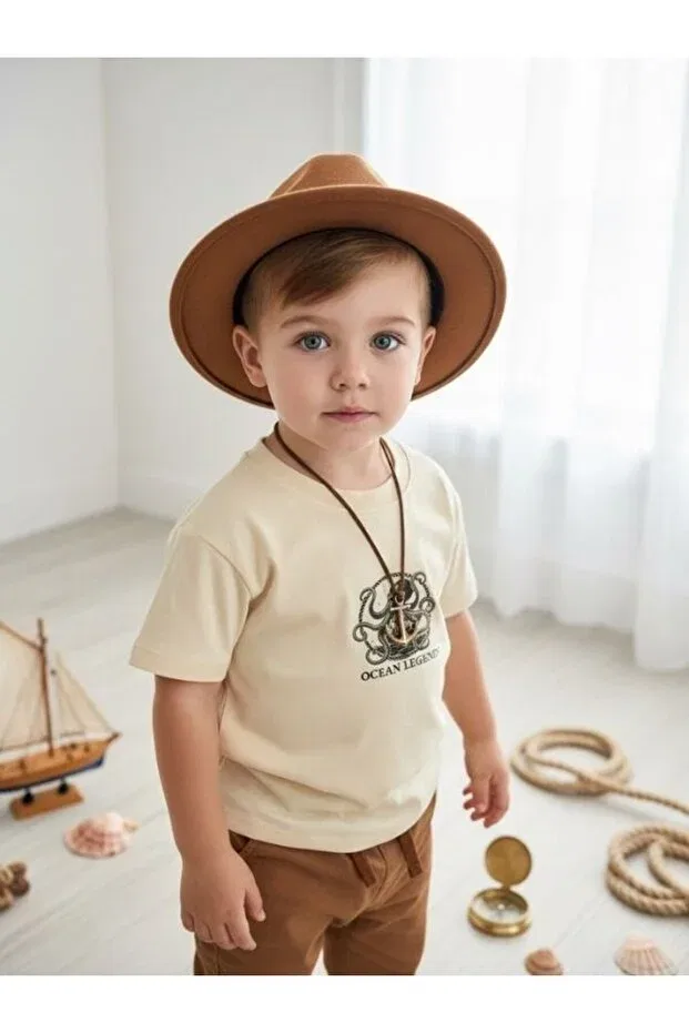 Детская футболка для мальчиков с принтом Zekids, Beige — фото 4