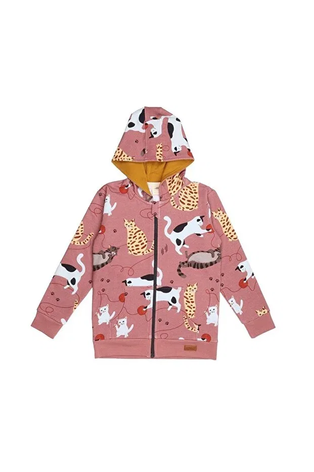 Детская куртка для девочек с принтом Cat patterned digital printed organic baby sweat jacket Walkiddy, Brown
