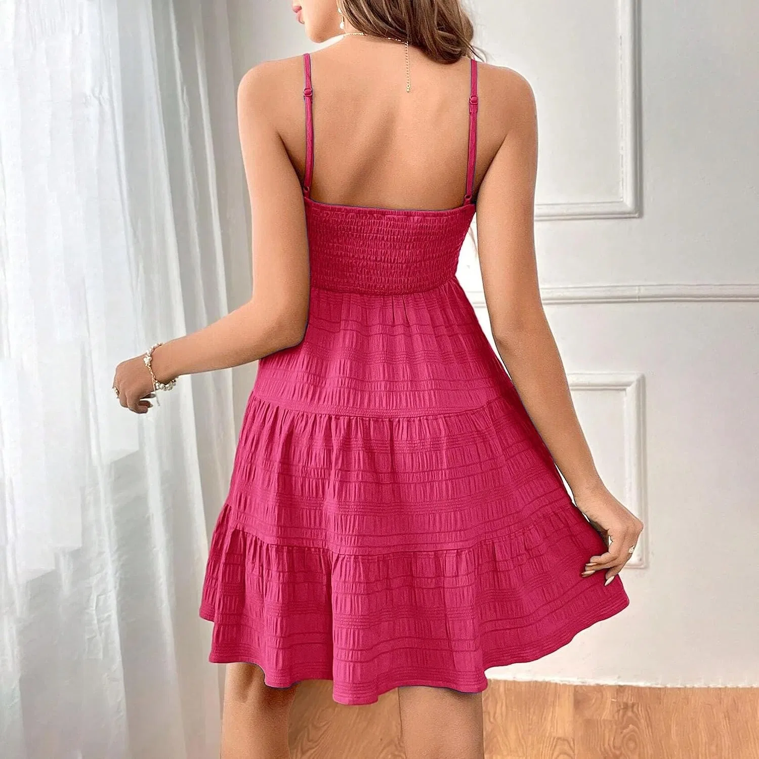Женское летнее платье на бретелях с квадратным вырезом, Rose Red — фото 3