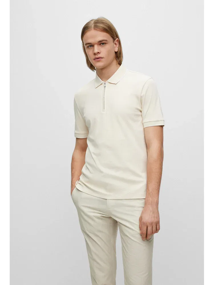 Футболка поло с воротником, херингбон, Slim Fit BOSS, Ivory — фото 4