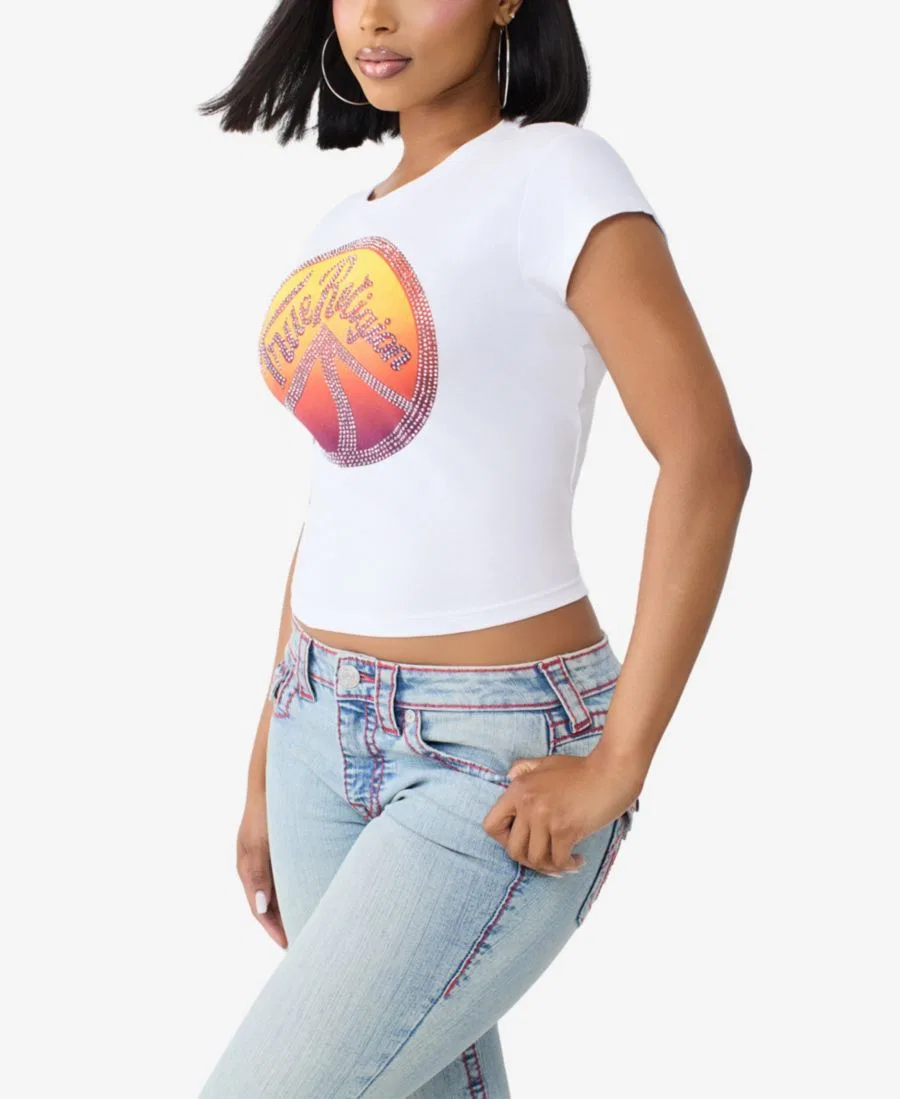 Футболка-кроп с принтом Crystal Peace Sign True Religion, Optic White — фото 2