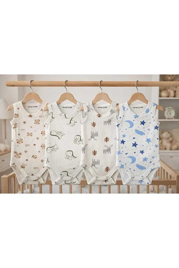 Детское боди-комбинезон для новорожденных с принтом Basics Ka-Ha Giyim, 4 Pcs