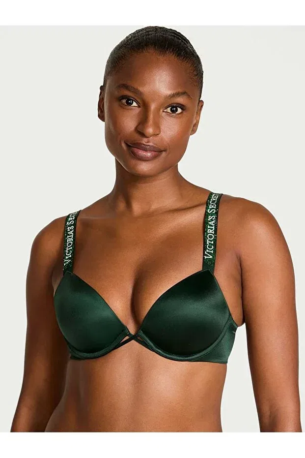 Женский бюстгальтер пуш-ап с блестящими бретелями Victoria'S Secret, Dark Green