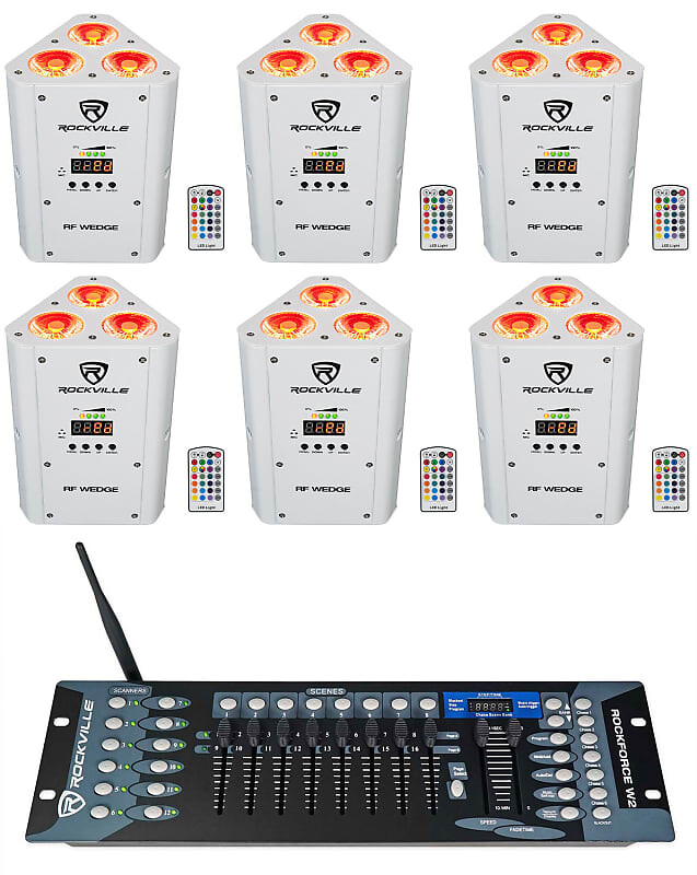 

Комплект Rockville RF WEDGE WHITE RGBWA + UV Батарея Wireless DMX Up Lights + Контроллер RF WEDGE WHITE + Rockforce W2