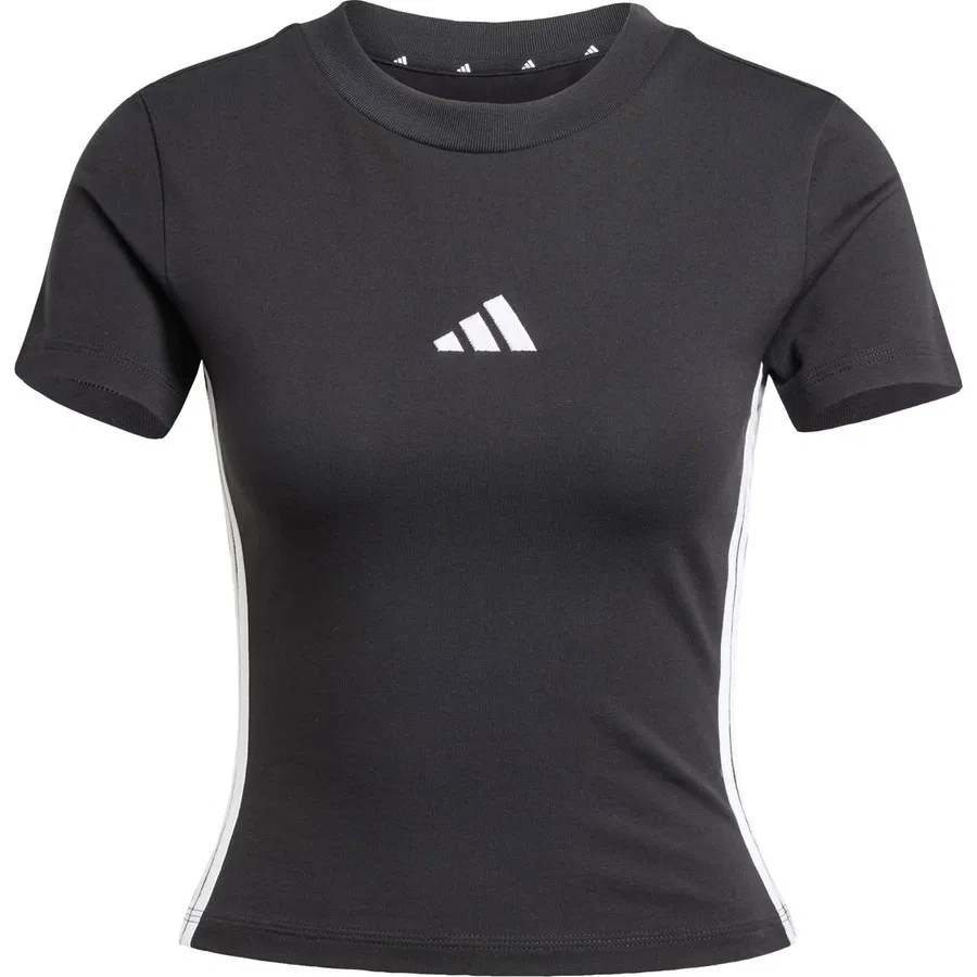 Футболка спортивная с длинным рукавом Essentials 3-Stripes Slim Baby Tee adidas, Черно-белый — фото 3