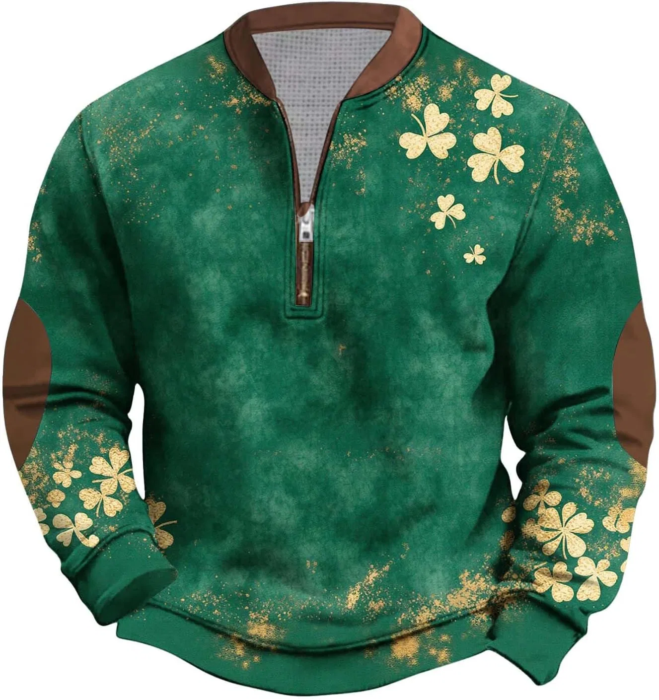 Мужская футболка с принтом клевера Quarter Zip Pullover, Green