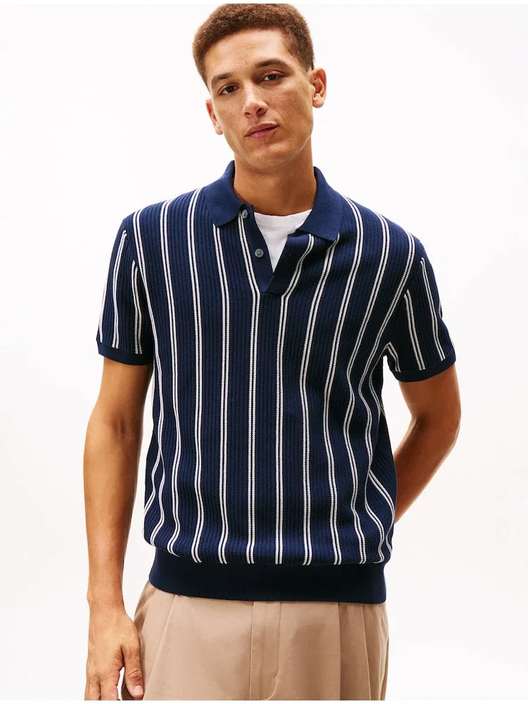 Свитер с поло, вертикальная полоска, модель T12G0KPN200MT1C1G TOMMY HILFIGER, Navy
