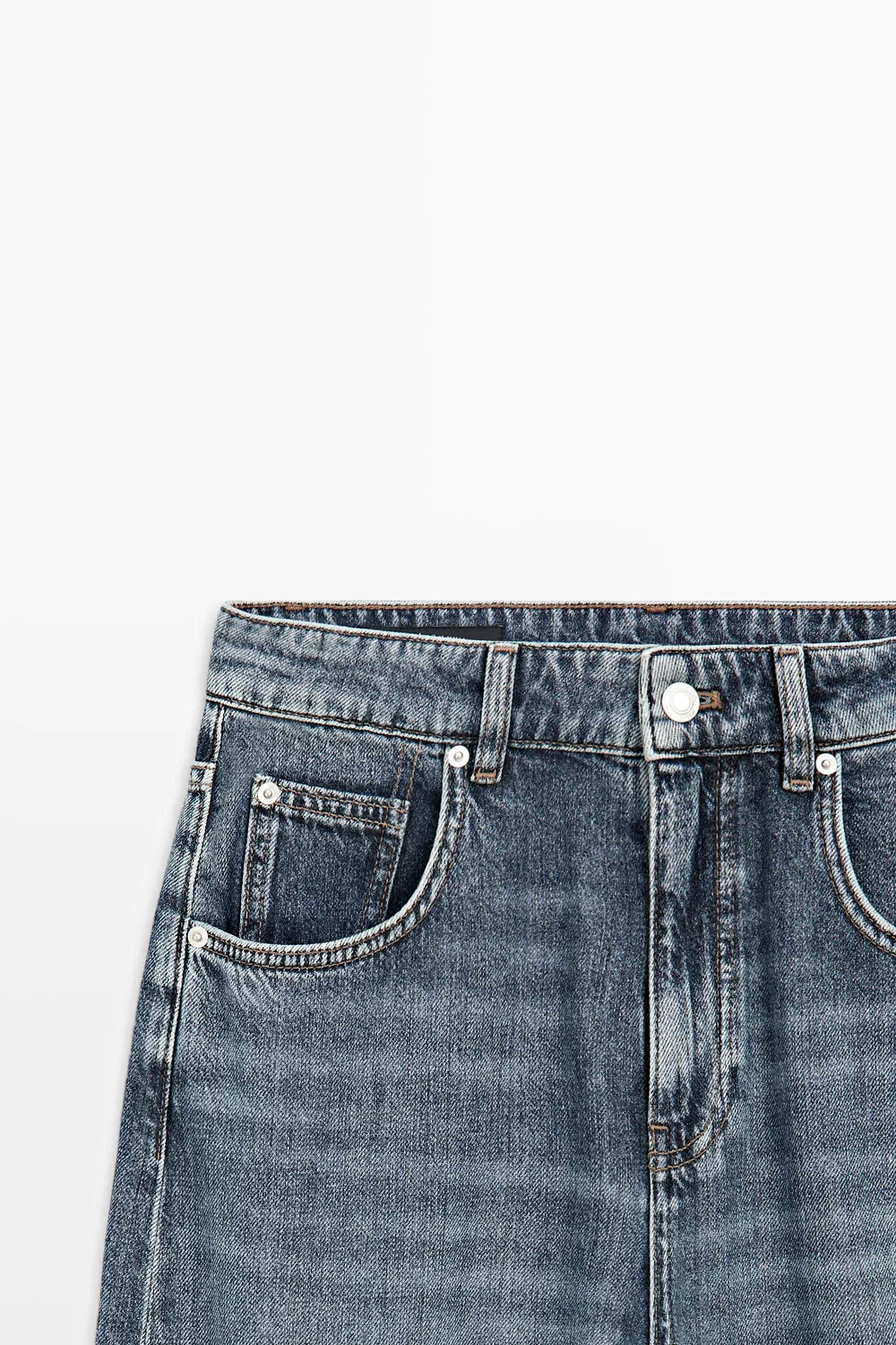 Джинсы Massimo Dutti Mid-Waist Barrel Fit, средне-синий — фото 4