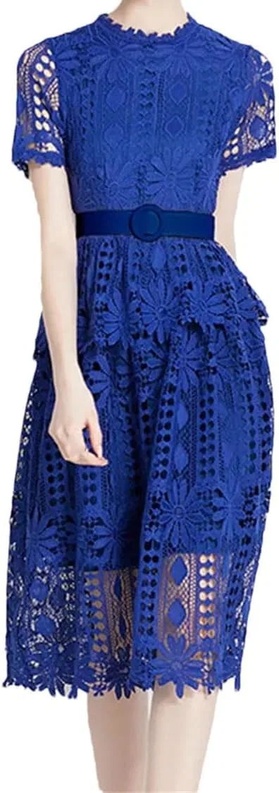 Женское A-силуэта платье с кружевными вставками Retro, Navy Blue