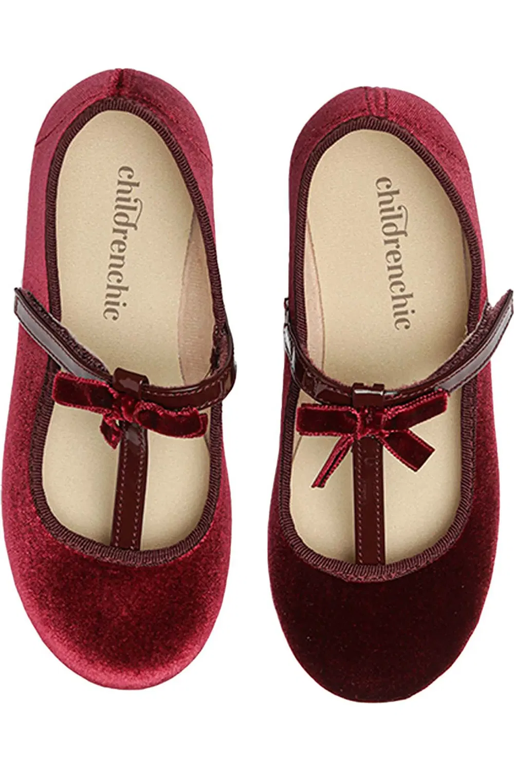 Детские туфли на T-образном ремешке из велюра CHILDRENCHIC, Burgundy — фото 3