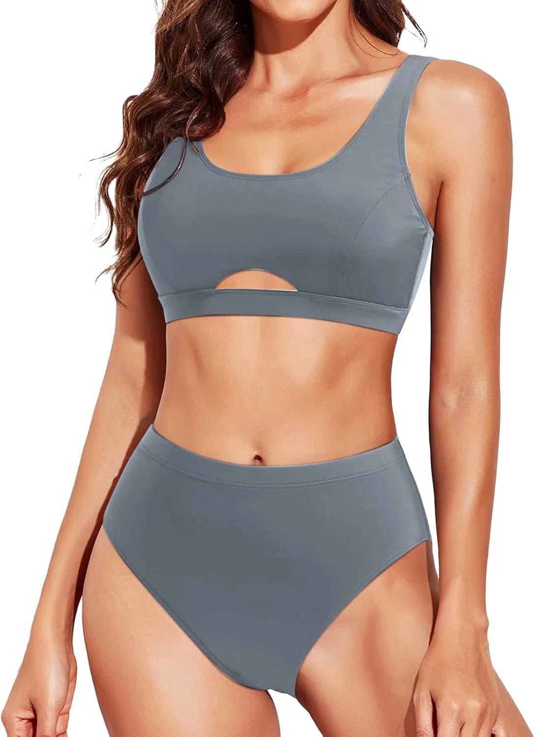 Женский купальный костюм с высокой талией Push Up, Grey