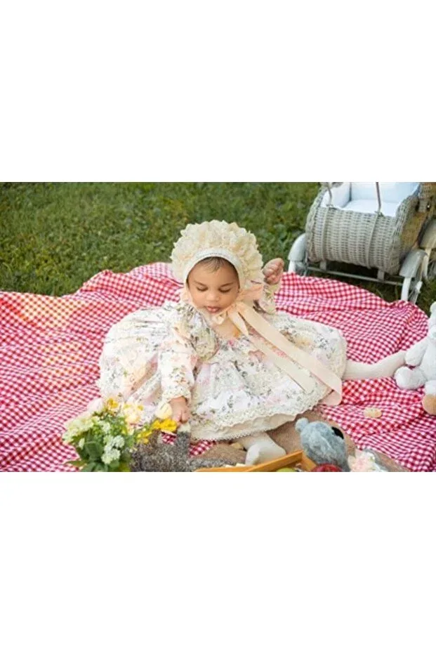 Детское платье для девочек кружевное с принтом Salmon Vintage Baby Girl Dress Linarookids, Salmon — фото 3