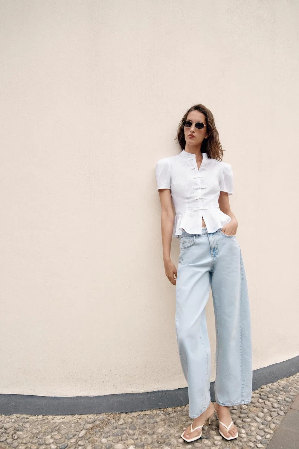Джинсы-бочонки с высокой талией Z1975 ZARA, Light blue