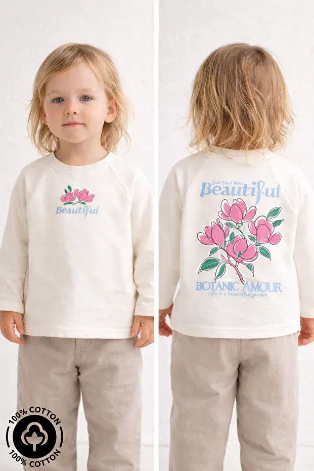 Детская футболка с принтом для девочек Girl'S beautiful garden printed Miniel, Ecru