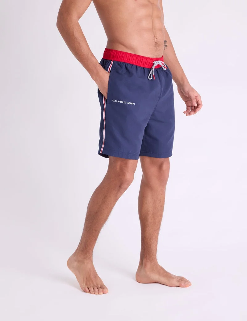 Мужские шорты для плавания U.S. Polo Assn. 7" Americana Side Stripe, темно-синий/красный — фото 3