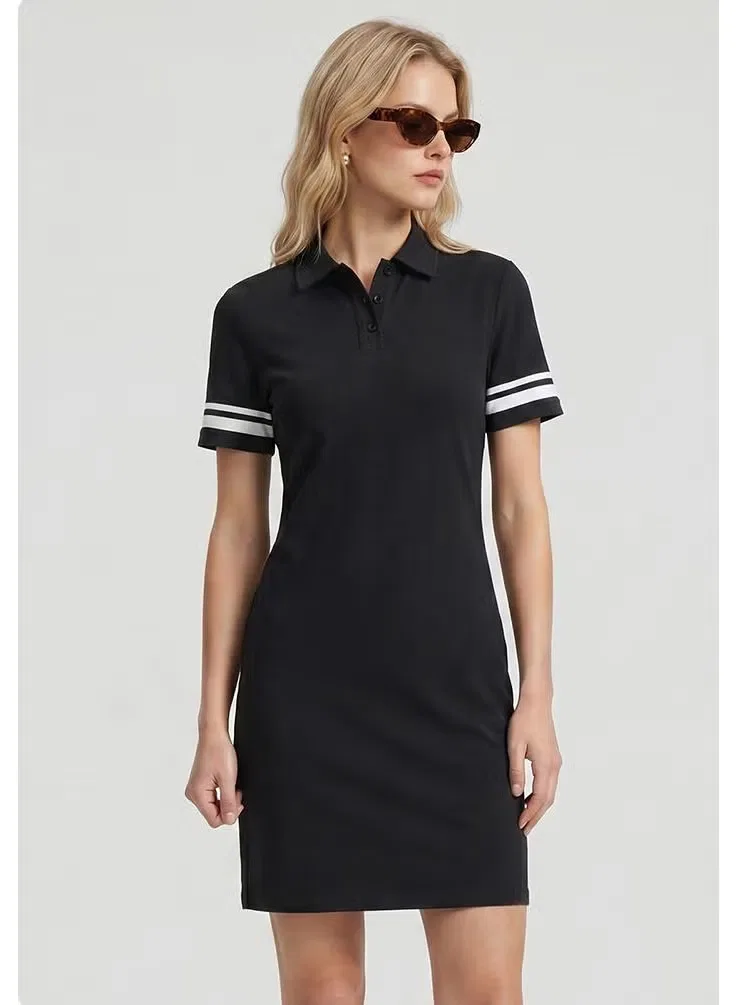 Платье-поло с полосатыми манжетами Zara, черный