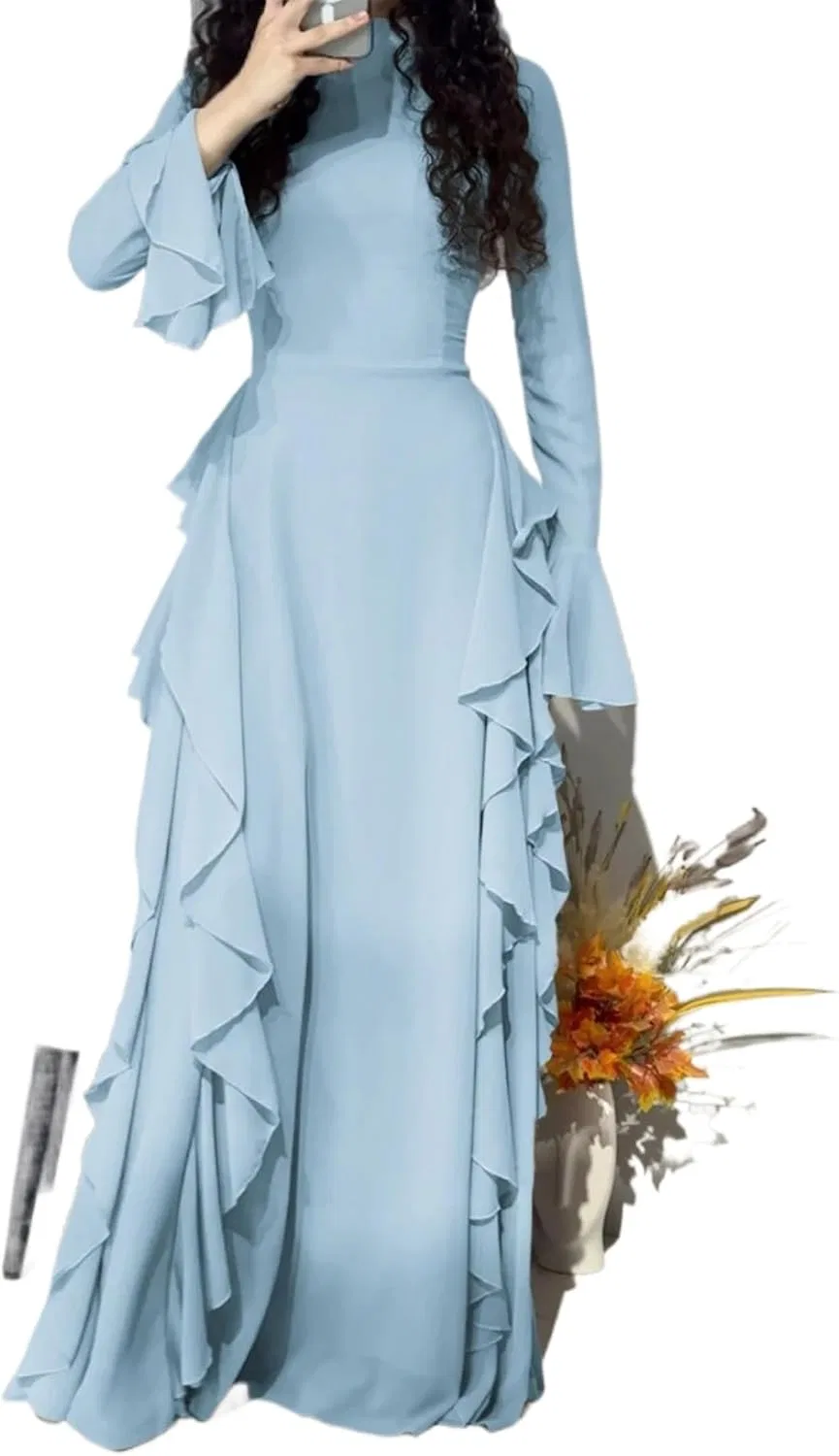 Женское коктейльное платье с рюшами, облегающее, Light Blue