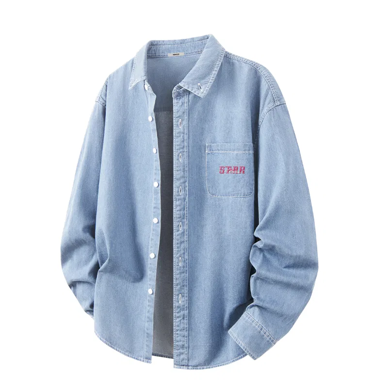 Детская рубашка из денима с принтом MINISO, Medium Blue