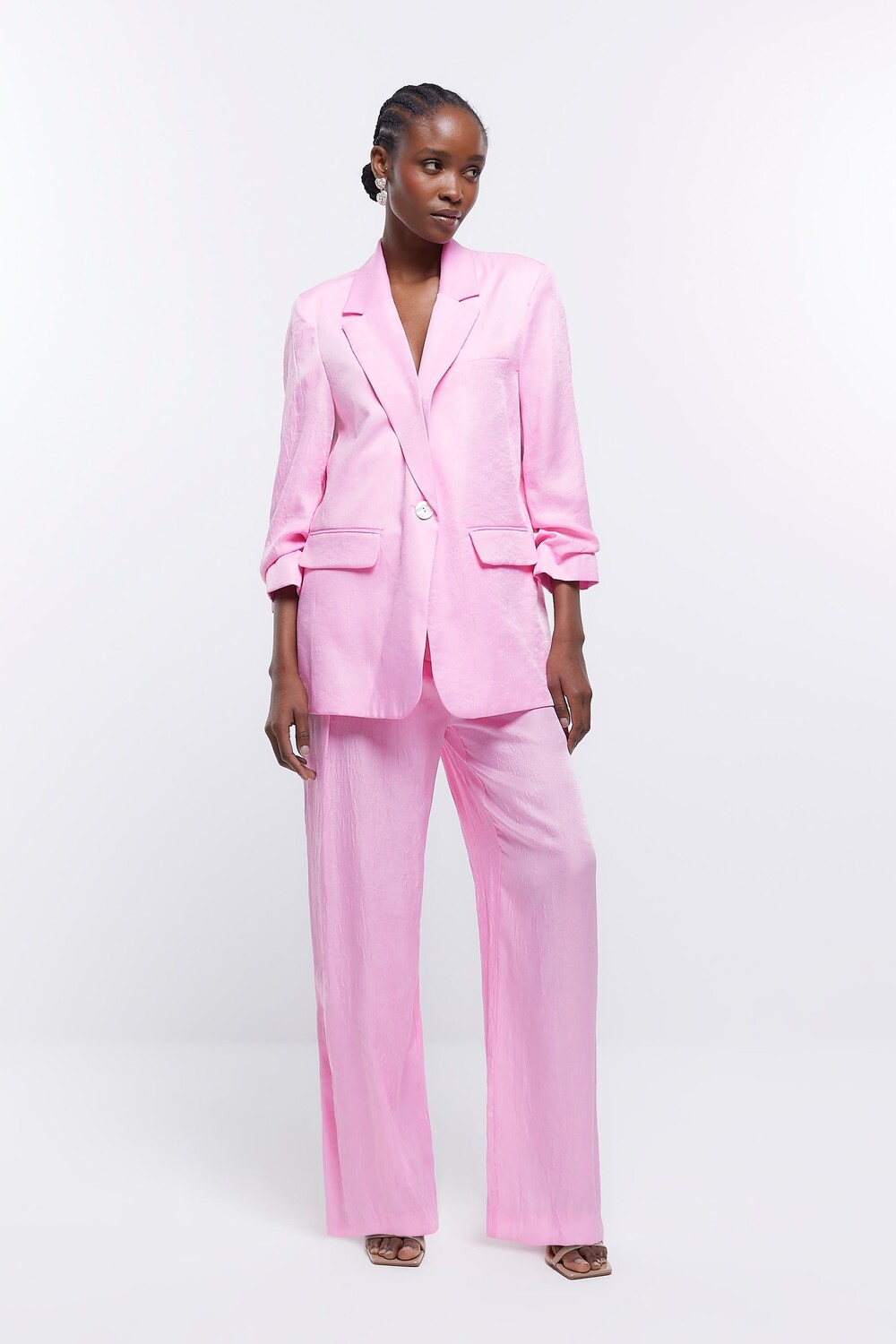 

Розовые широкие брюки со складками River Island, розовый