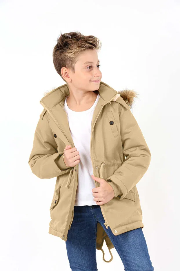 Детское пальто для девочек с капюшоном Asortix, Beige — фото 4