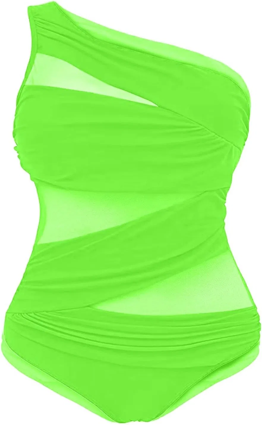 Женский слитный купальник с завышенной талией, свободный крой, Green — фото 3