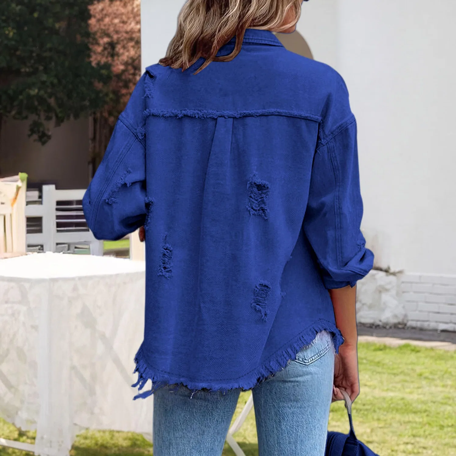 Женская джинсовая куртка oversize с длинным рукавом, Blu reale — фото 3