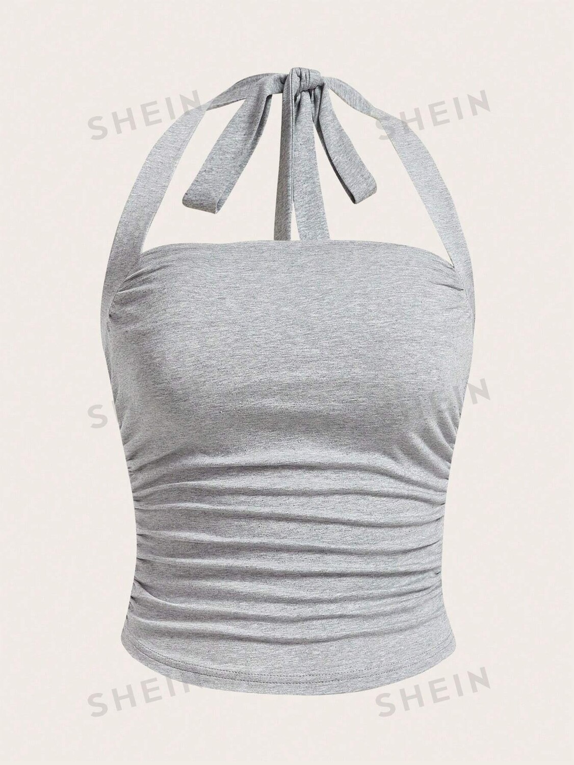 

Топ плиссированный Shein Ezwear с лямкой на шее, светло-серый