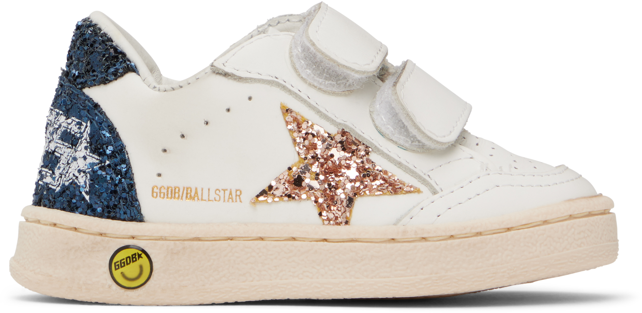 

Детские белые кроссовки Ball Star Strap Golden Goose, белый/золотой/синий