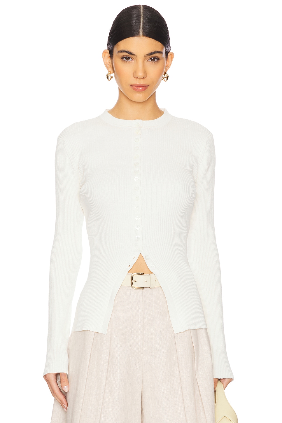 

Удлиненный кардиган в рубчик Rohe, off white