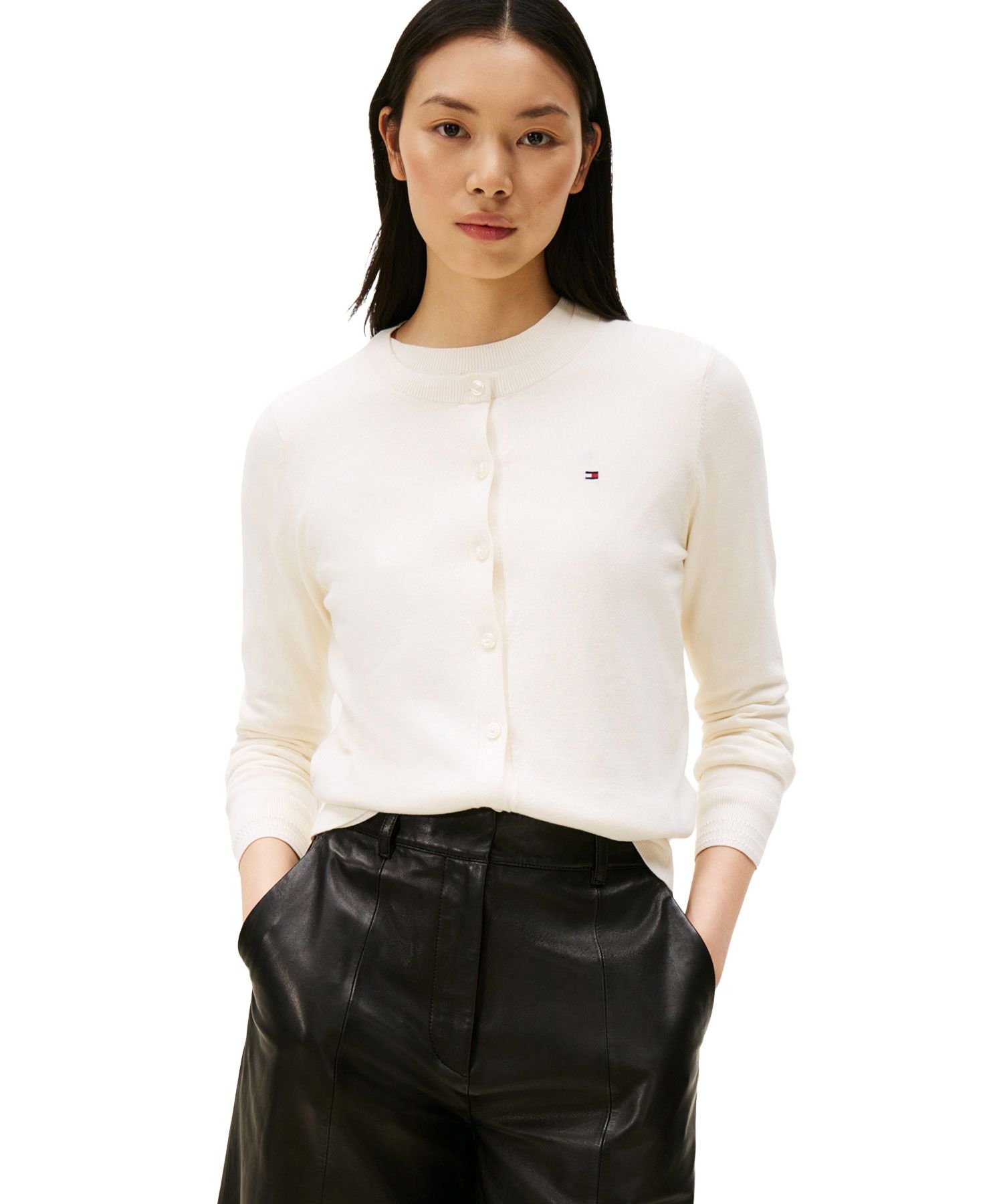 Кардиган с круглым вырезом из хлопкового трикотажа с прострочкой TOMMY HILFIGER, White Z00