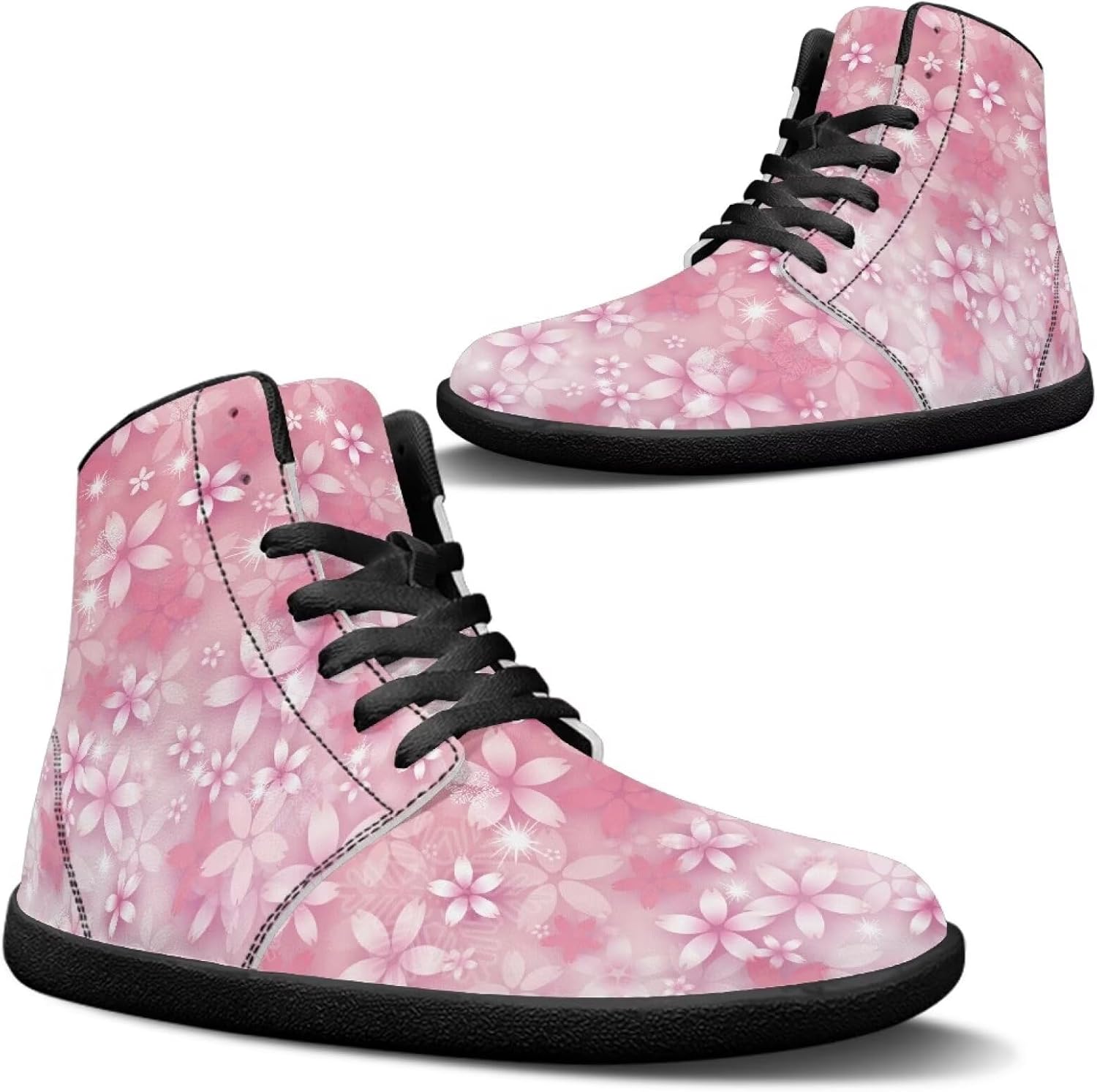 

Унисекс высокие кеды из ПУ-кожи для повседневной носки, шнуровка, нескользящие, стиль barefoot Goronwyfloyd, розовый