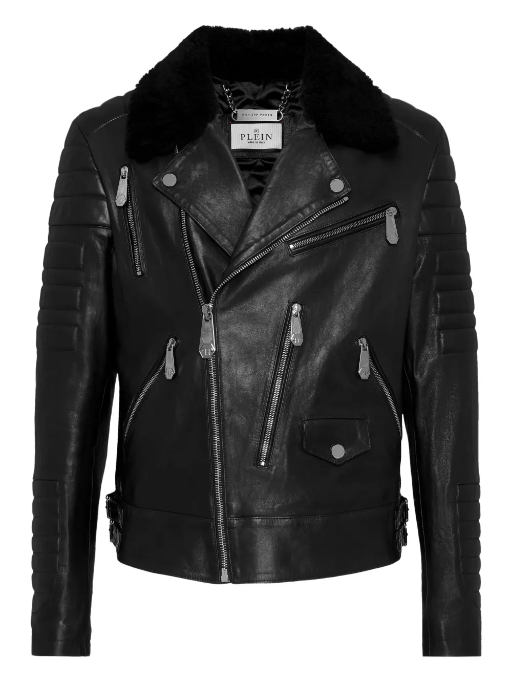 

Байкерская куртка с меховым воротником Philipp Plein, черный