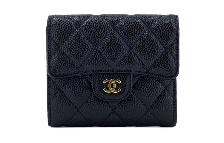 CHANEL Женский кожаный кошелек на ладонь черный — фото 2