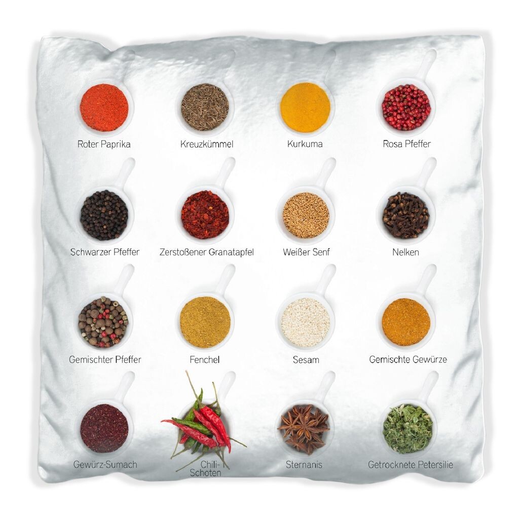 

Подушка Wallario Premium, мягкая поверхность, с мотивом World of Spices - обзор различных специй, размер: 40 x 40 см, с белой спинкой