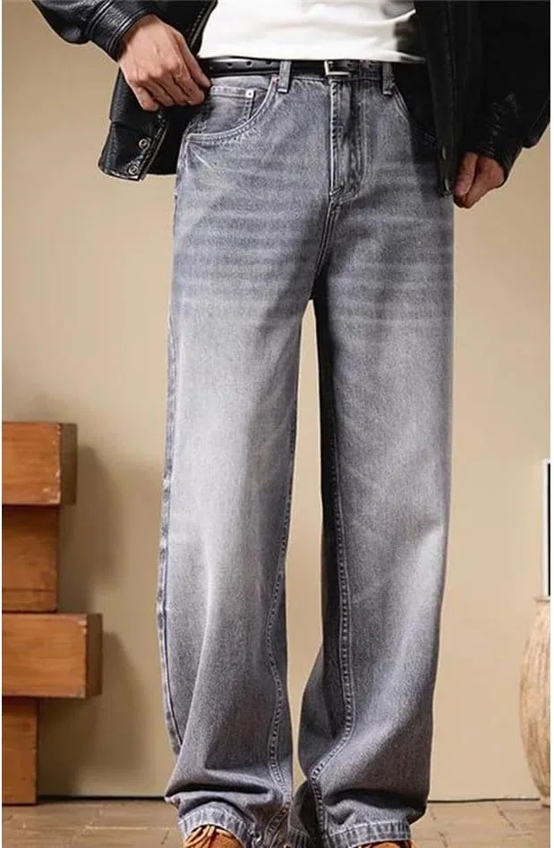 Джинсы свободные Men Washed Baggy Jeans, серый — фото 2