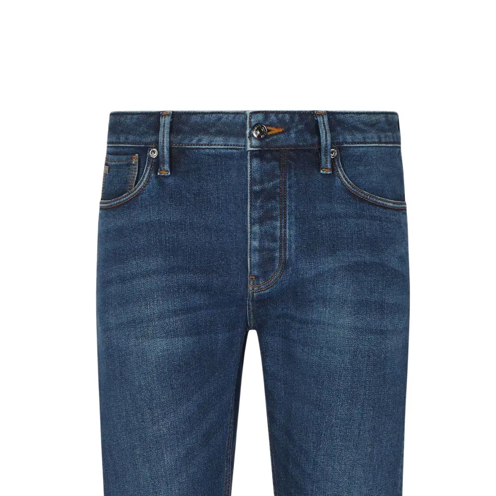 Джинсы Asv J75 slim fit в каменной стирке, щеткой обработанные, стрейч деним EMPORIO ARMANI, темно-синий — фото 2