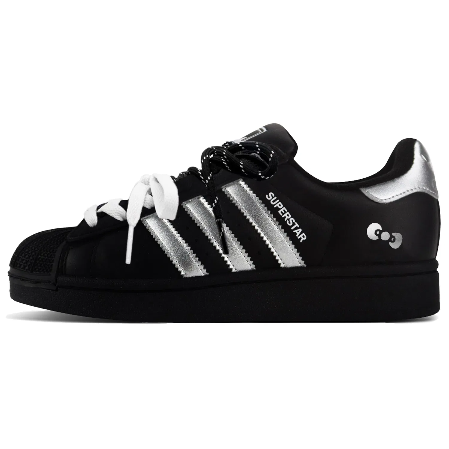 Кроссовки детские скейтбординговые Superstar 2 Shell Head Dark Night Angel Leather low top, черно-серебристые, унисекс Adidas Originals, Silver
