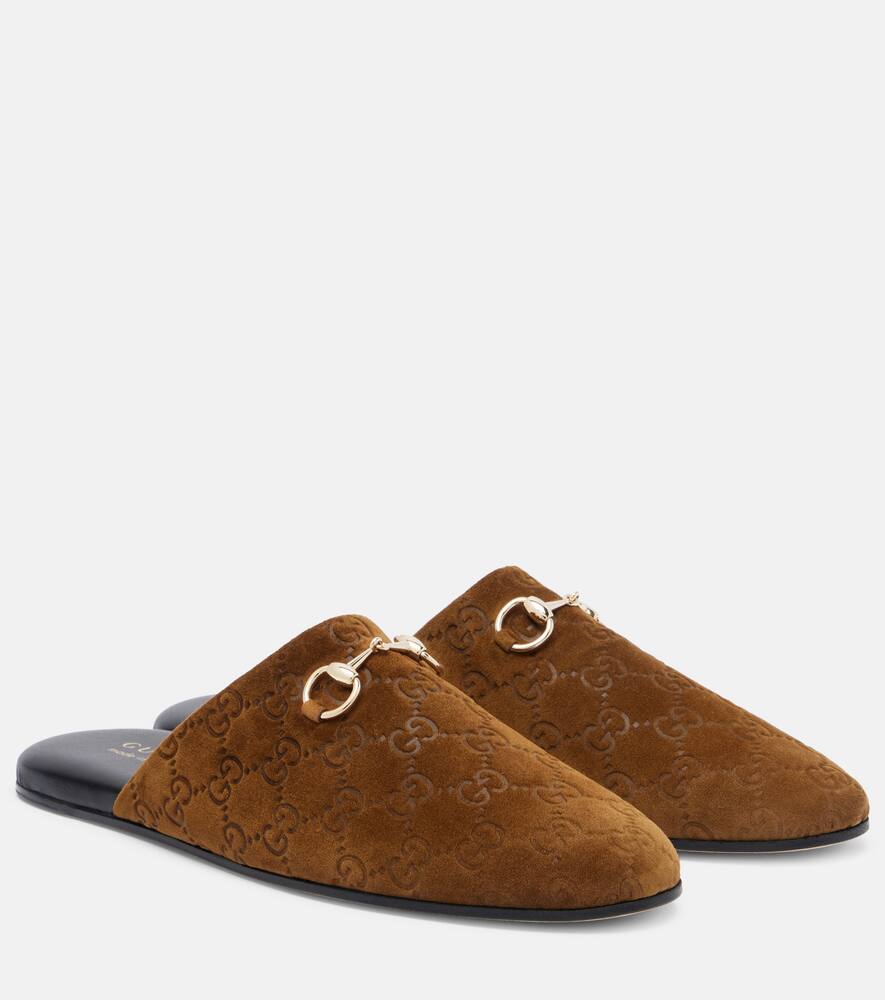 Конские бит GG замшевые мюли Gucci, Pepper Brown