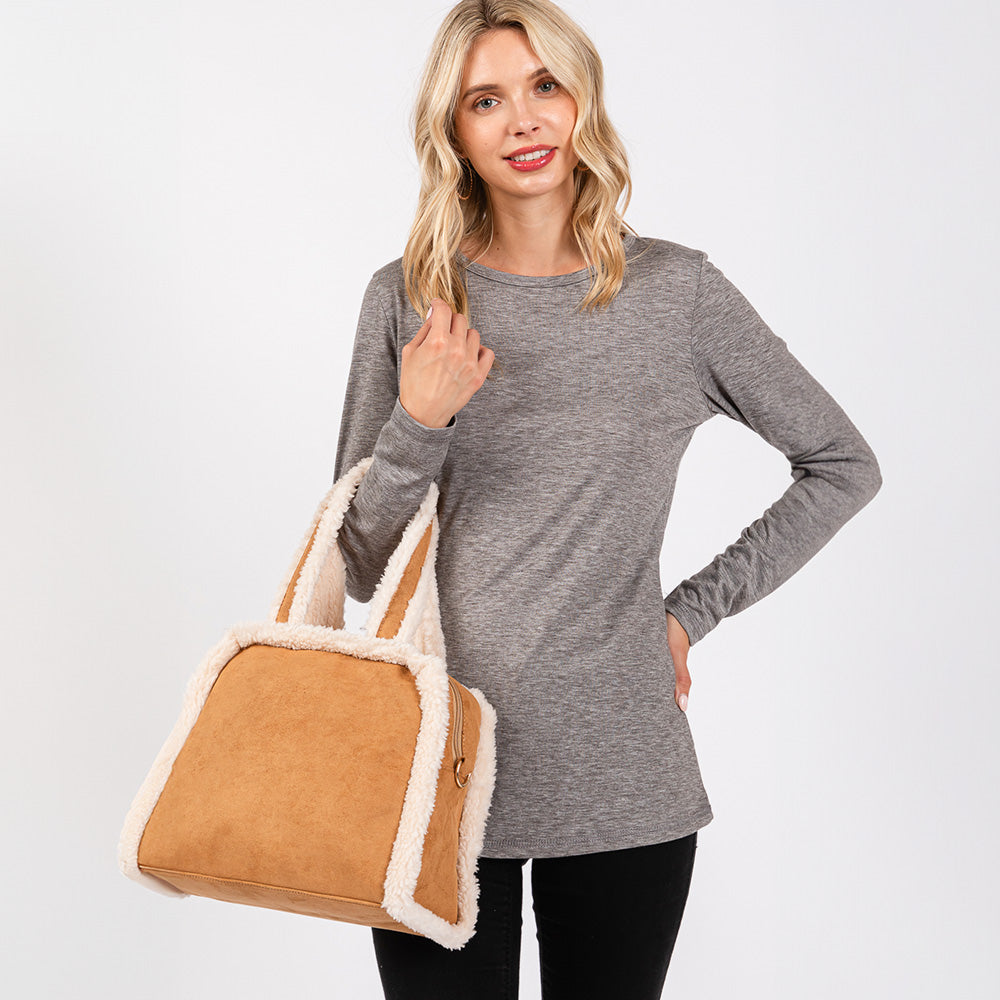 

Сумка-тоут и кроссбоди с отделкой из флиса и регулируемым ремнем FASHNZFAB, коричневый