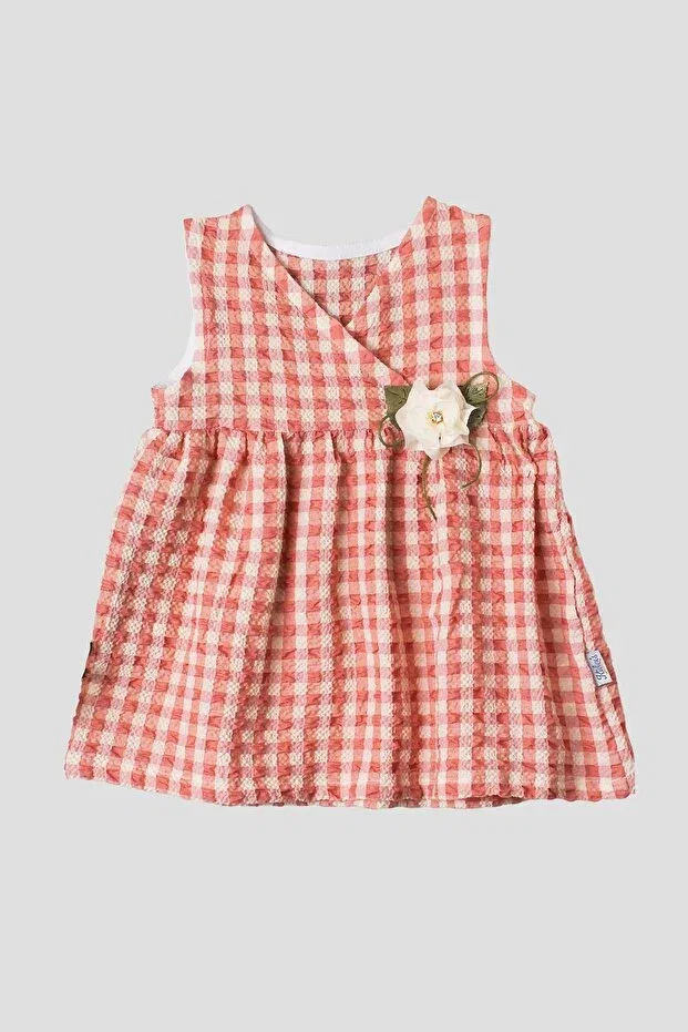 Детское платье для девочек хлопковое Gingham patterned flexible baby girl dress with rose detail Chicsy Baby, Pink — фото 3