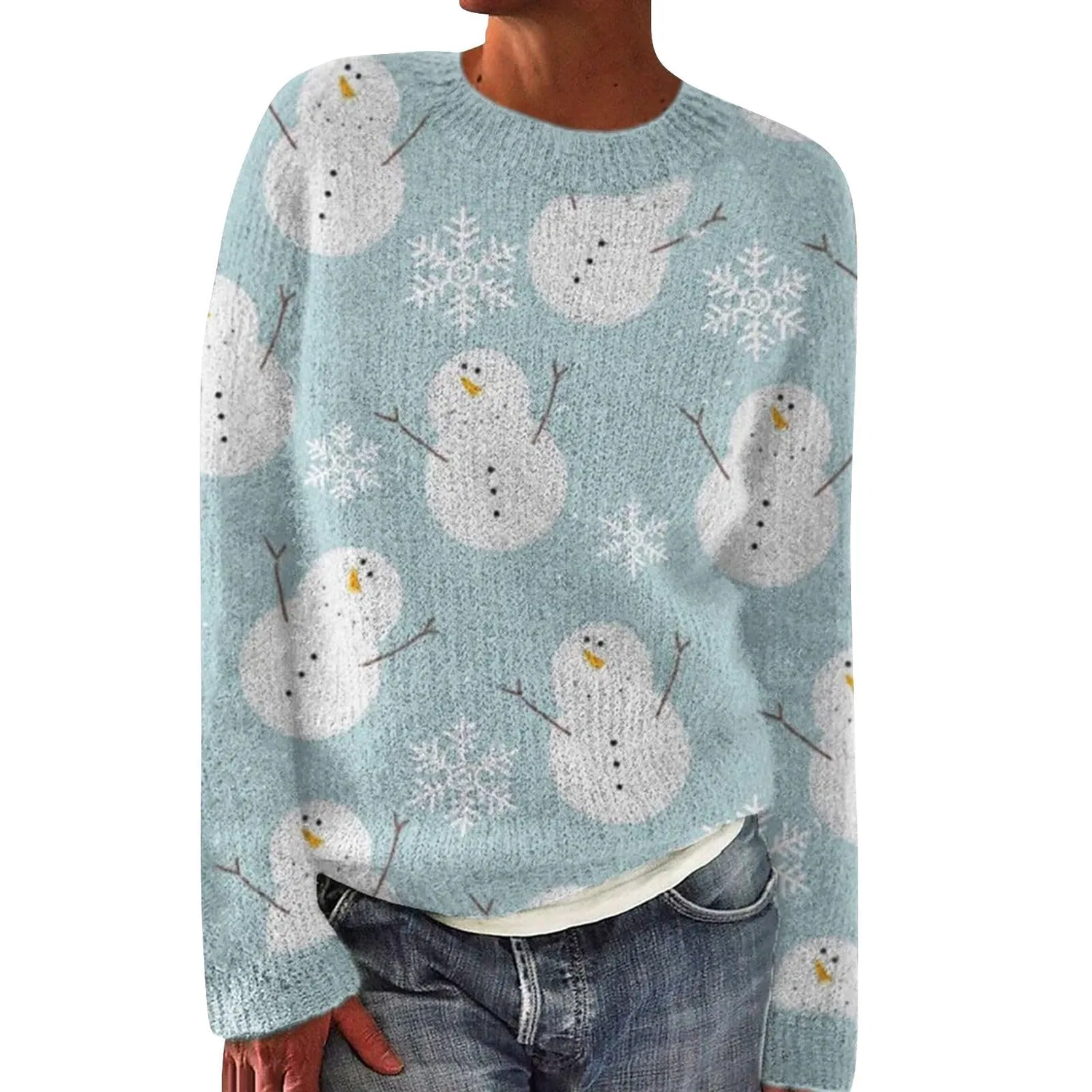 Женский свитер с принтом Fair Isle HUIFUAO, Z23 Sky Blue