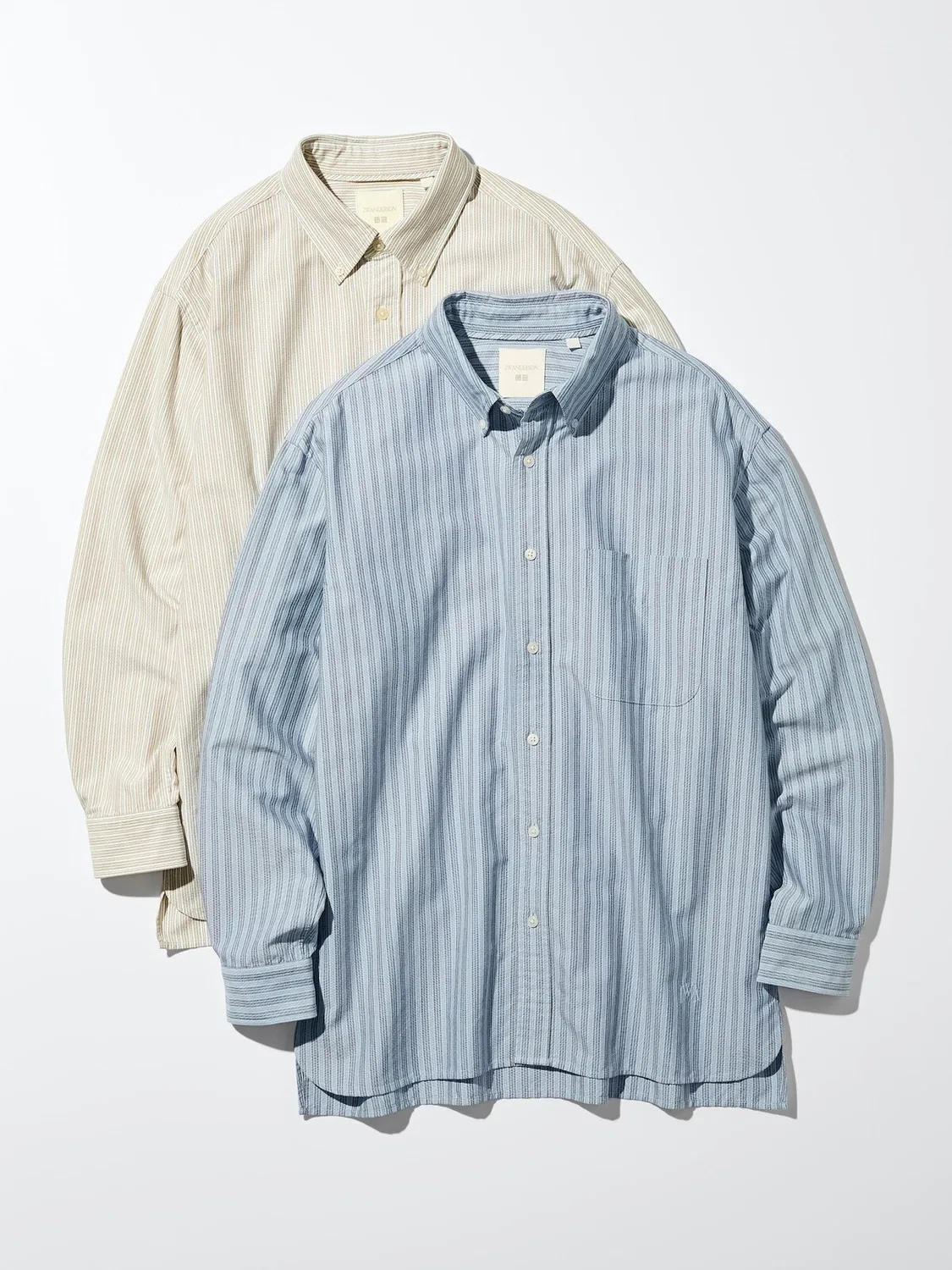 Рубашка-оксфорд Uniqlo, оверсайз в полоску, бежевый — фото 3